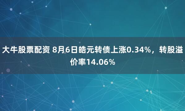 大牛股票配资 8月6日皓元转债上涨0.34%，转股溢价率14.06%